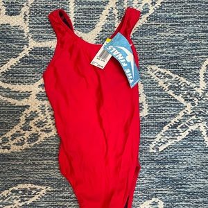 Thick strap red suit.